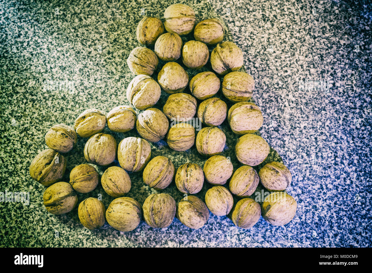 heart eating walnuts in a retro style Stock Photo