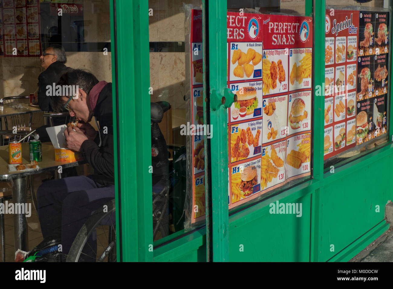 Chicken and chips fast food restaurant and cafe in east London,England
