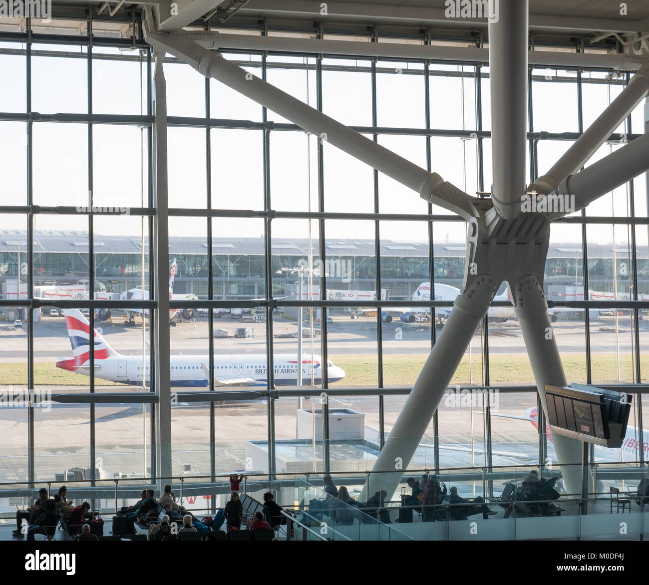 UK, London, Heathrow airport, terminal 5. 12/28/2017. The busy terminal was designed to handle 35 million passengers a year. Stock Photo