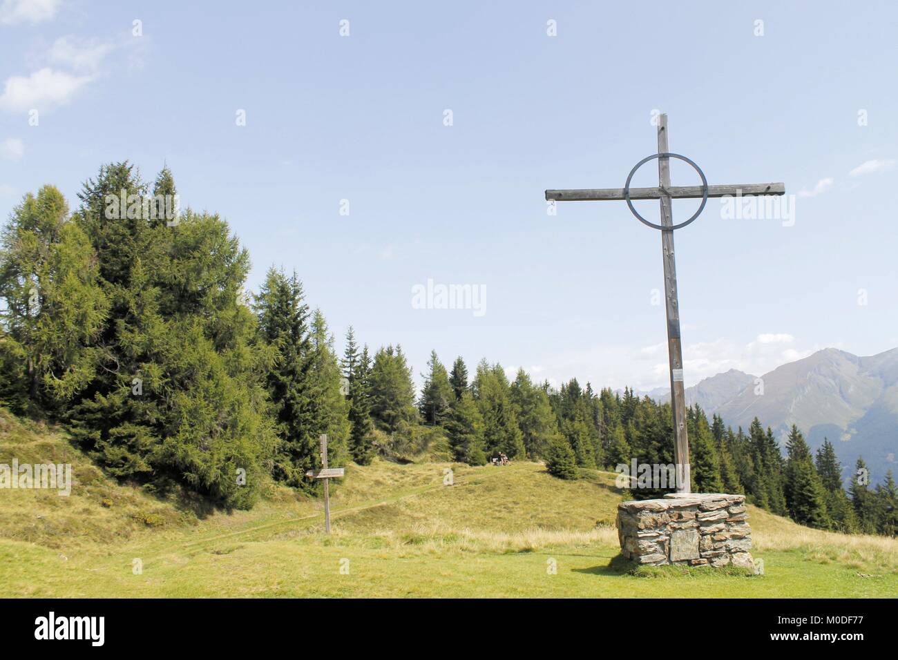 wooden cross on the mountain Stock Photo
