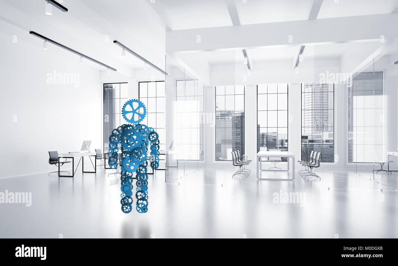 Silhouette or design of man presented as one working mechanism and ...
