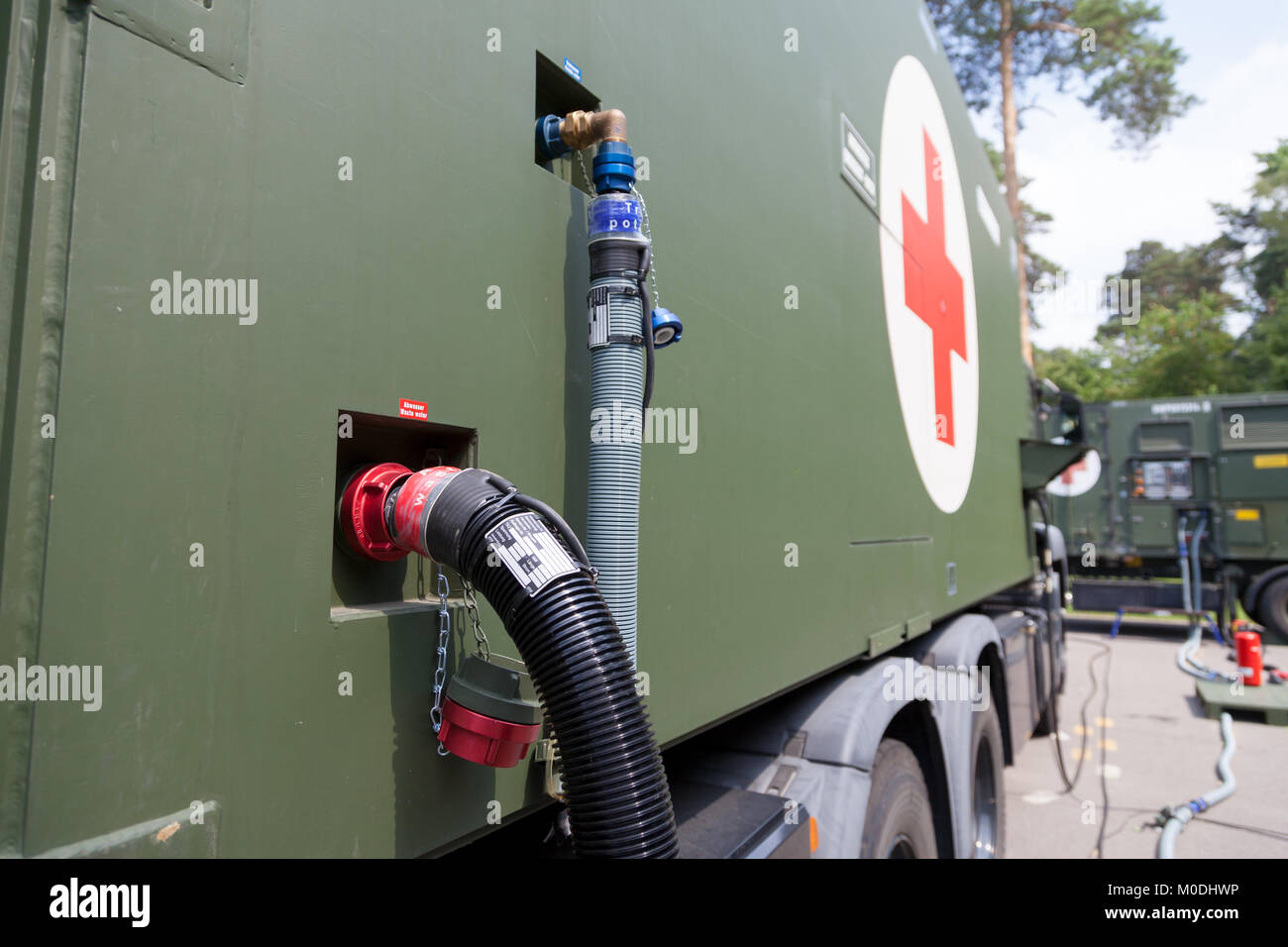 BURG / GERMANY - JUNE 25, 2016: german military rescue station truck stands on platform at open day in barrack burg Stock Photo