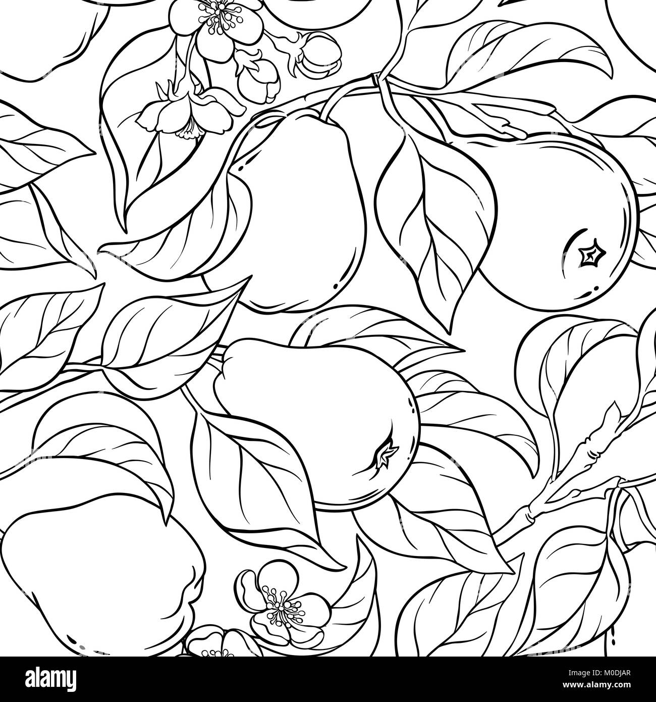 pear branches seamless pattern on white background Stock Vector Image ...