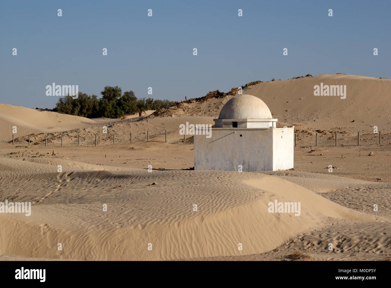 Small white mosque in the desert, near Douz, Kebili district, Tunisia Stock Photo