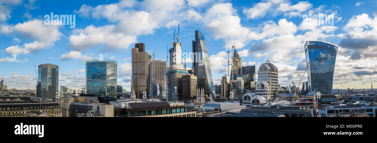 Property in City of London: Walkie Talkie, Cheesegrater, Tower 42, 20 Gracehurch Street, Stock Exchange Tower, the Scalpel and 22 & 100 Bishopsgate Stock Photo