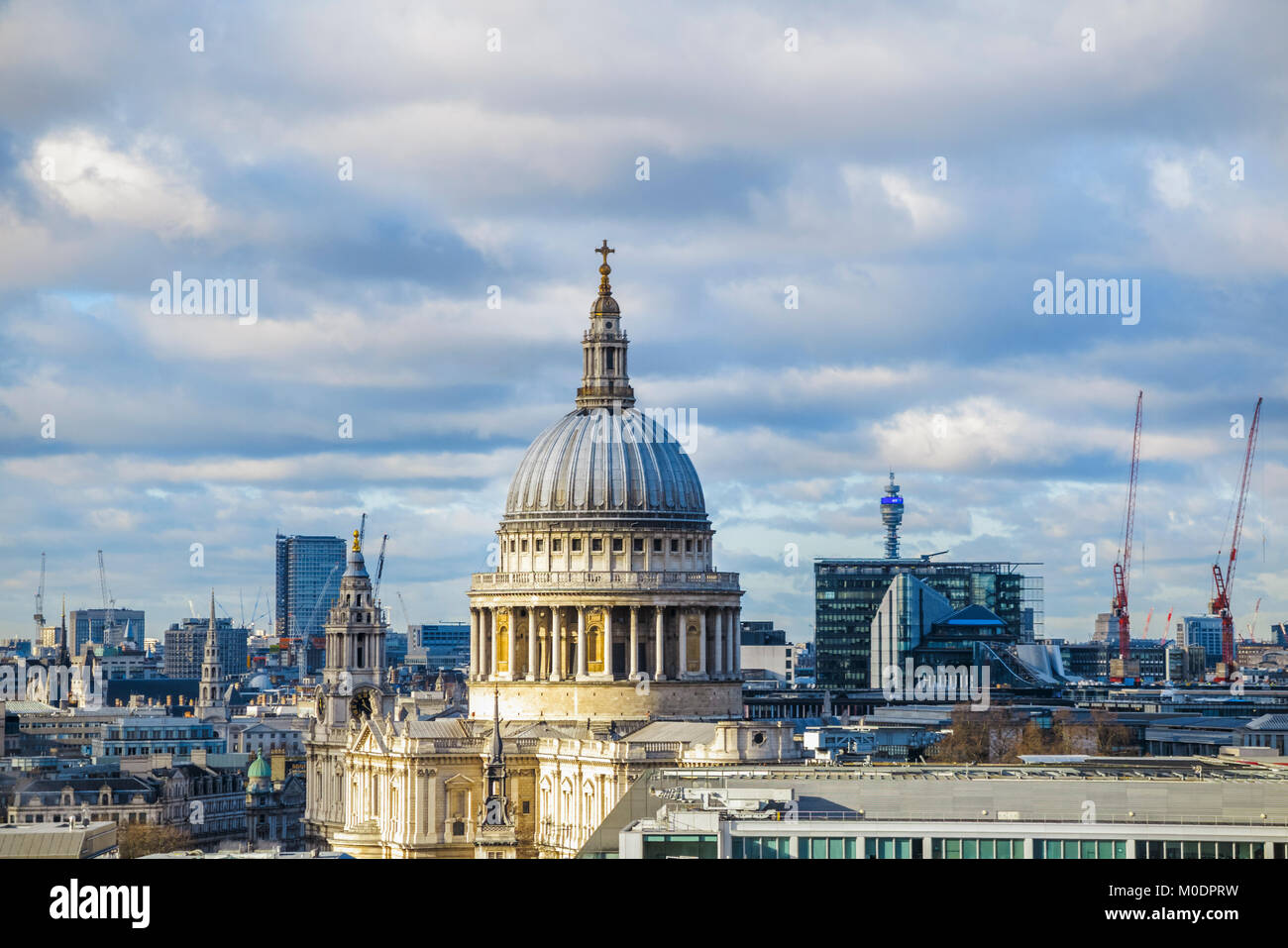 The iconic dome of Sir Christopher Wren's St Paul's Cathedral on London's skyline in winter light, City of London, England, UK Stock Photo