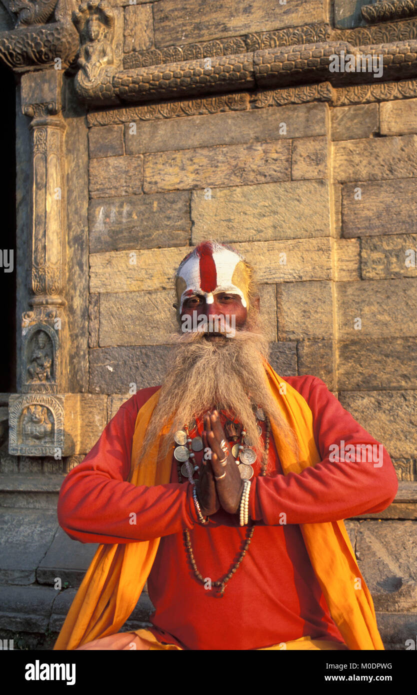 Nepal. Kathmandu. Pashupatinath temple (Hindu). Sadhu (holy man). Portrait. Stock Photo