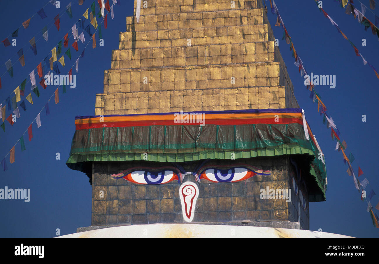 Nepal, Kathmandu. Bodnath temple, stupa (Buddhism). Stock Photo