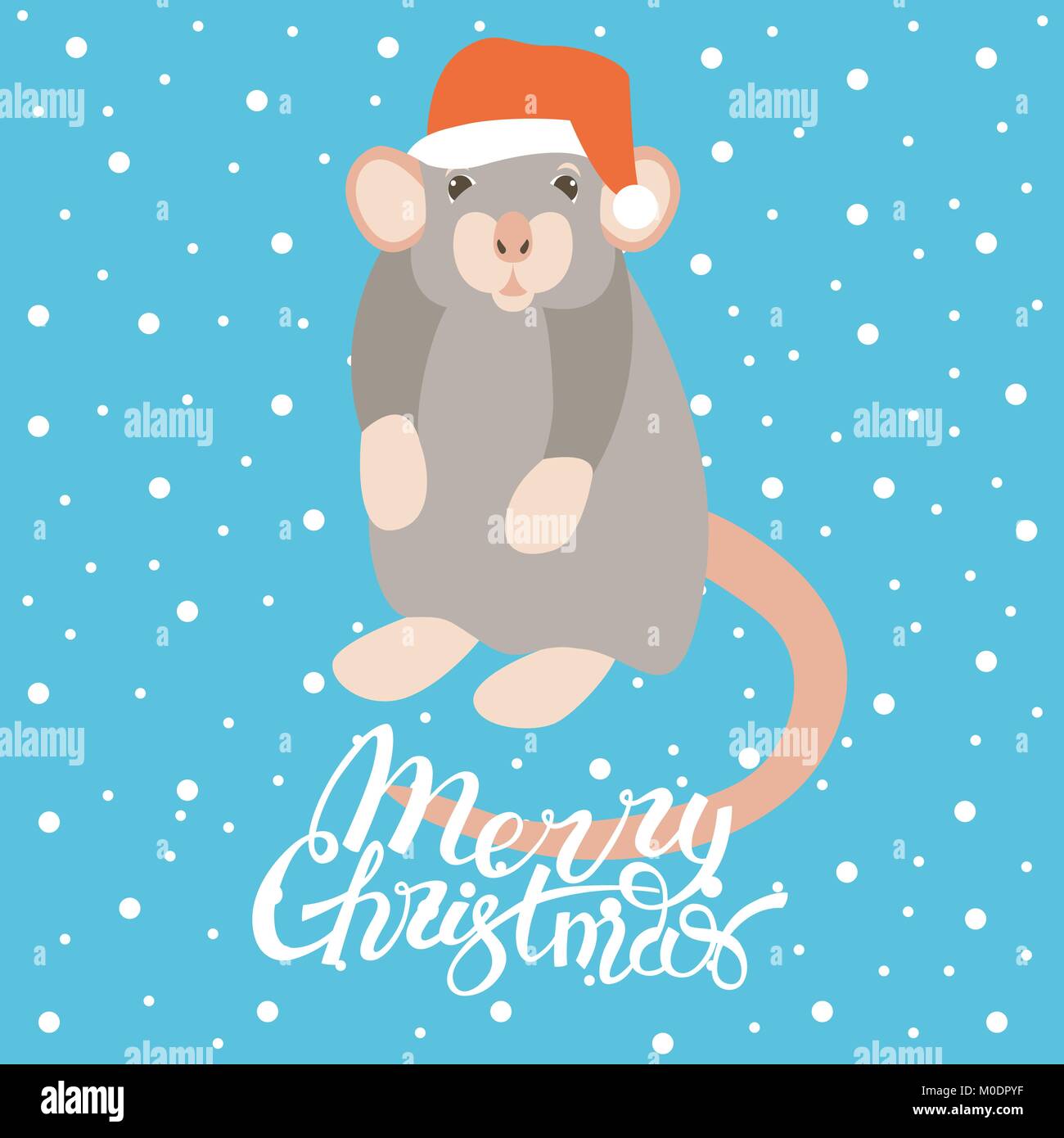 mouse in santa hat vector illustration flat style profile side Stock