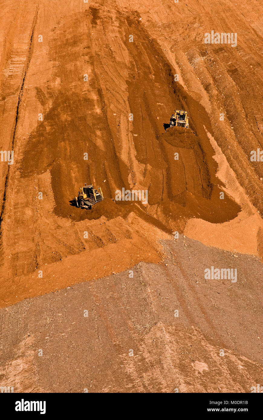 Reclamation work on stockpiles of mining waste at Freeport-McMoRan Copper & Gold Inc. Tyrone Mine near Silver City, New Mexico, USA Stock Photo