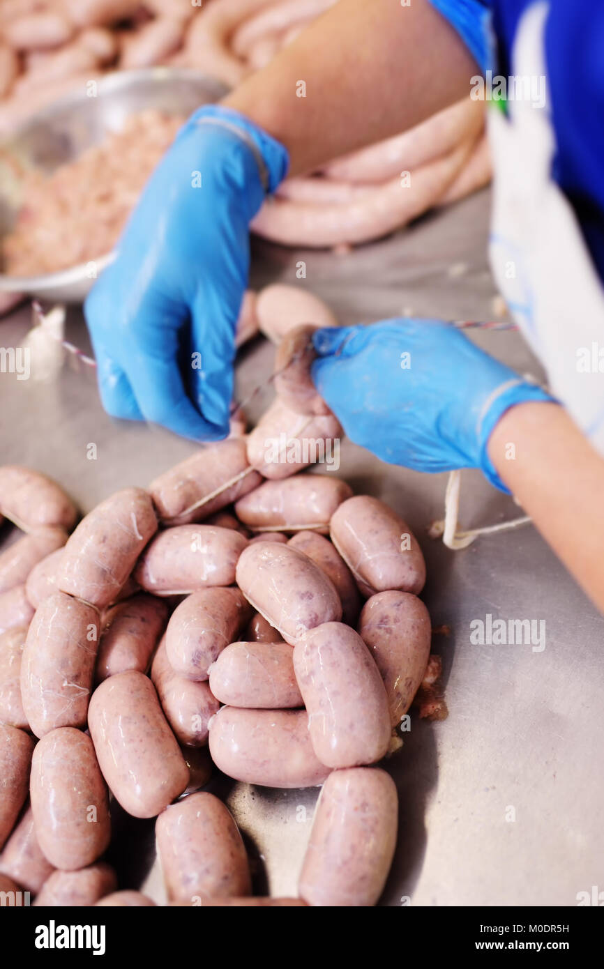 production of boiled sausages and smoked sausage at a meat factory