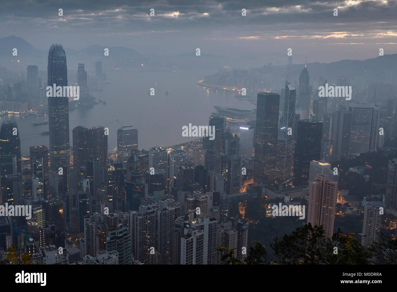Aerial View Of The Hong Kong Skyline At Sunrise, Viewed From The Peak ...