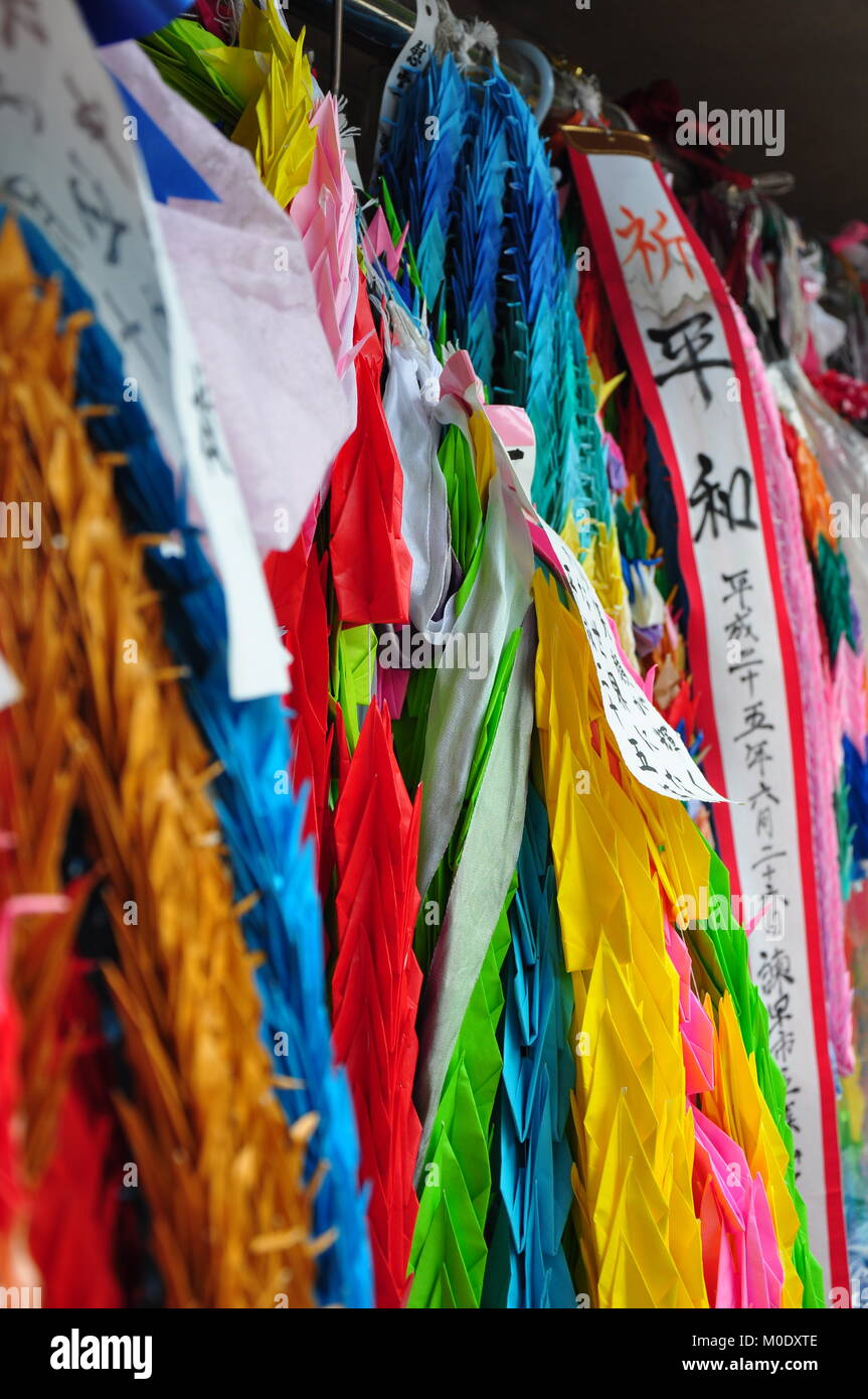 Paper cranes at the Nagasaki Peace Park, Japan Stock Photo