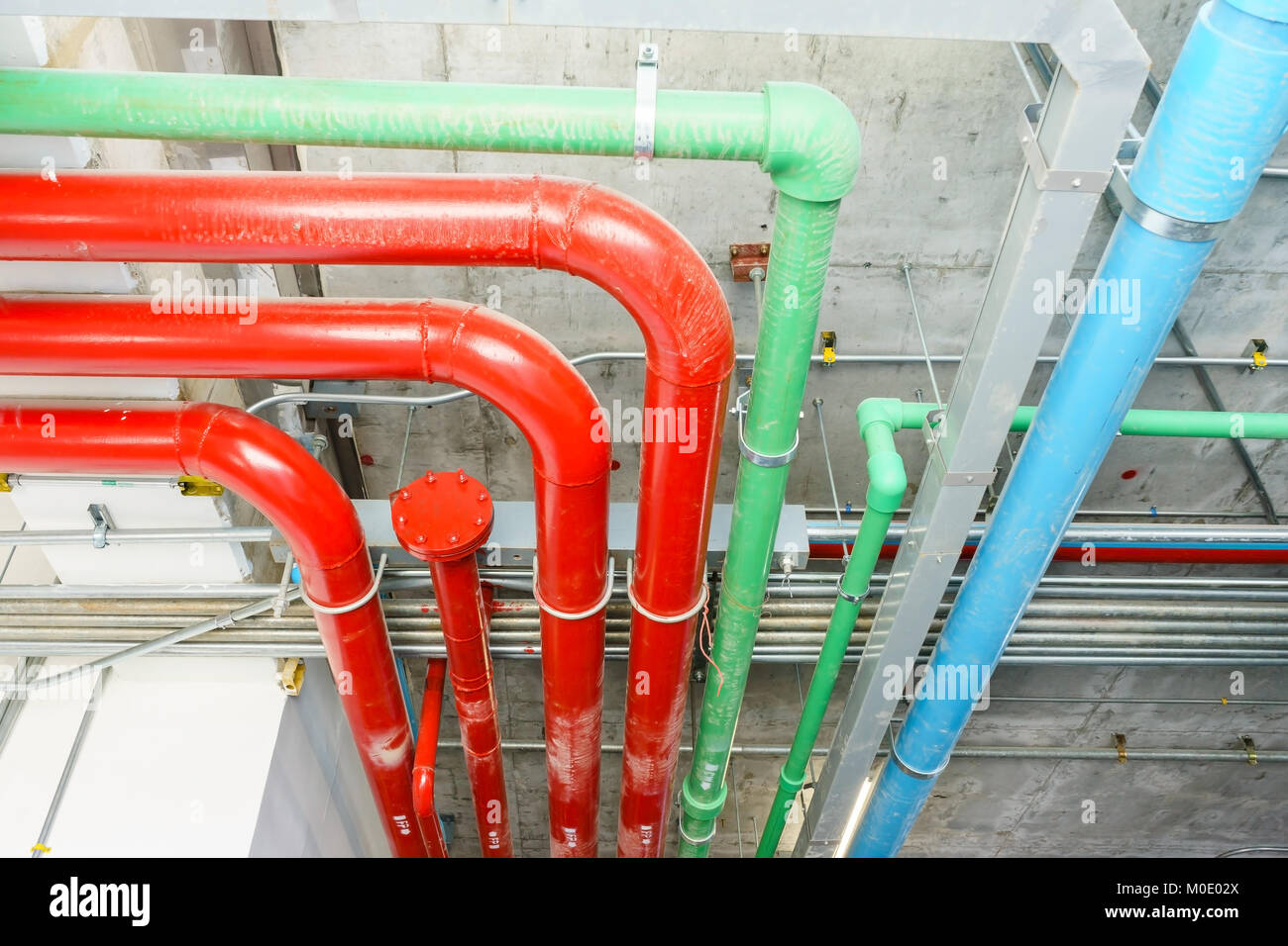 Red Water pipe system. Pumping systems for industrial plants