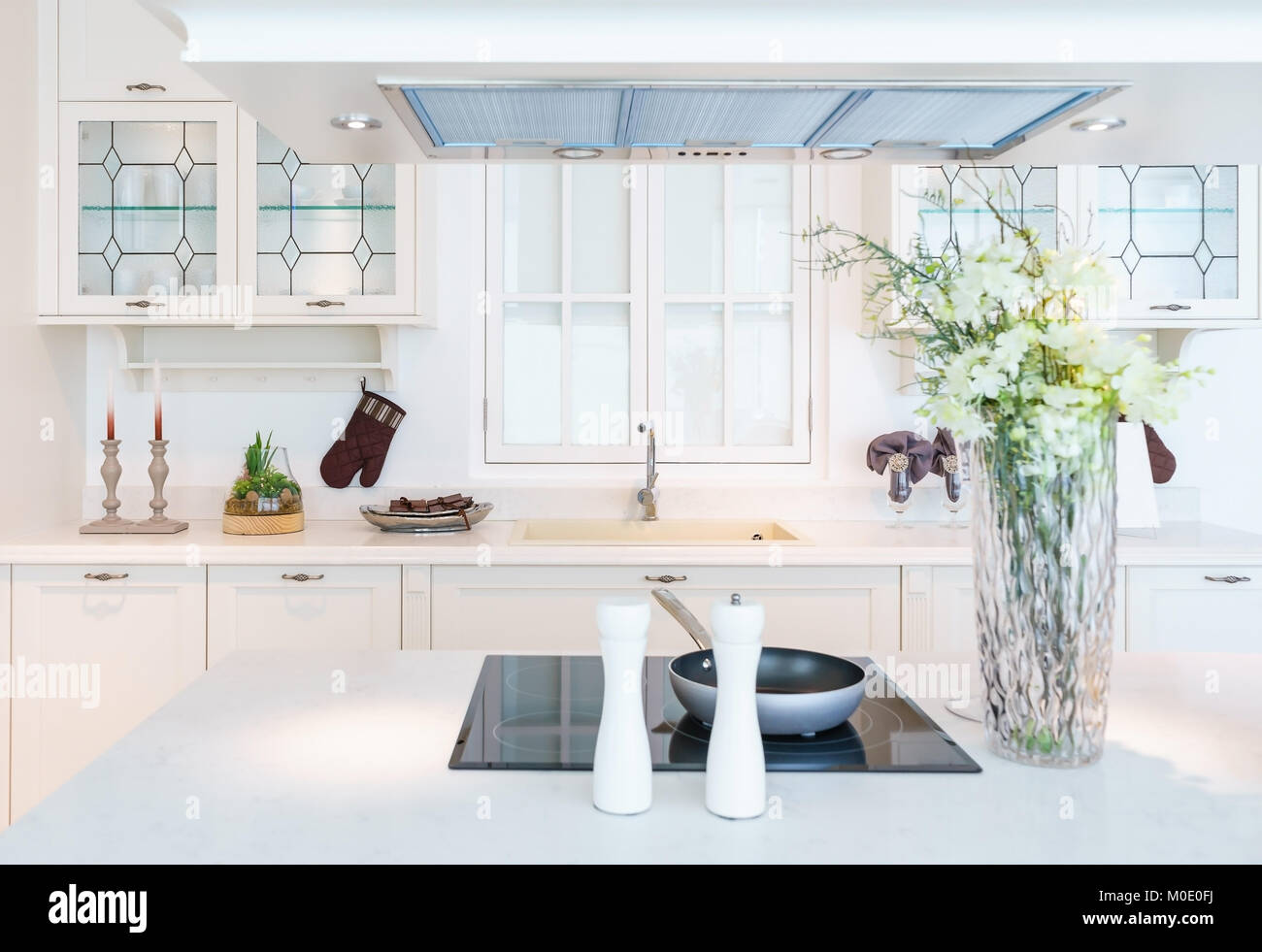 Modern, bright, clean kitchen interior with stainless steel appliances ...
