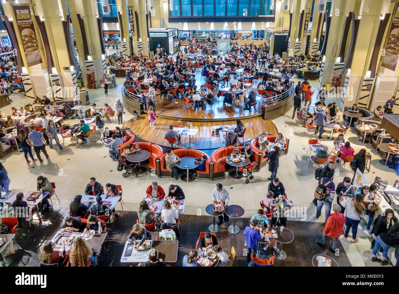 Buenos Aires Argentina,Abasto Shopping Mall,atrium,food court plaza,crowded,overhead view,families,restaurant restaurants food dining cafe cafes,seati Stock Photo