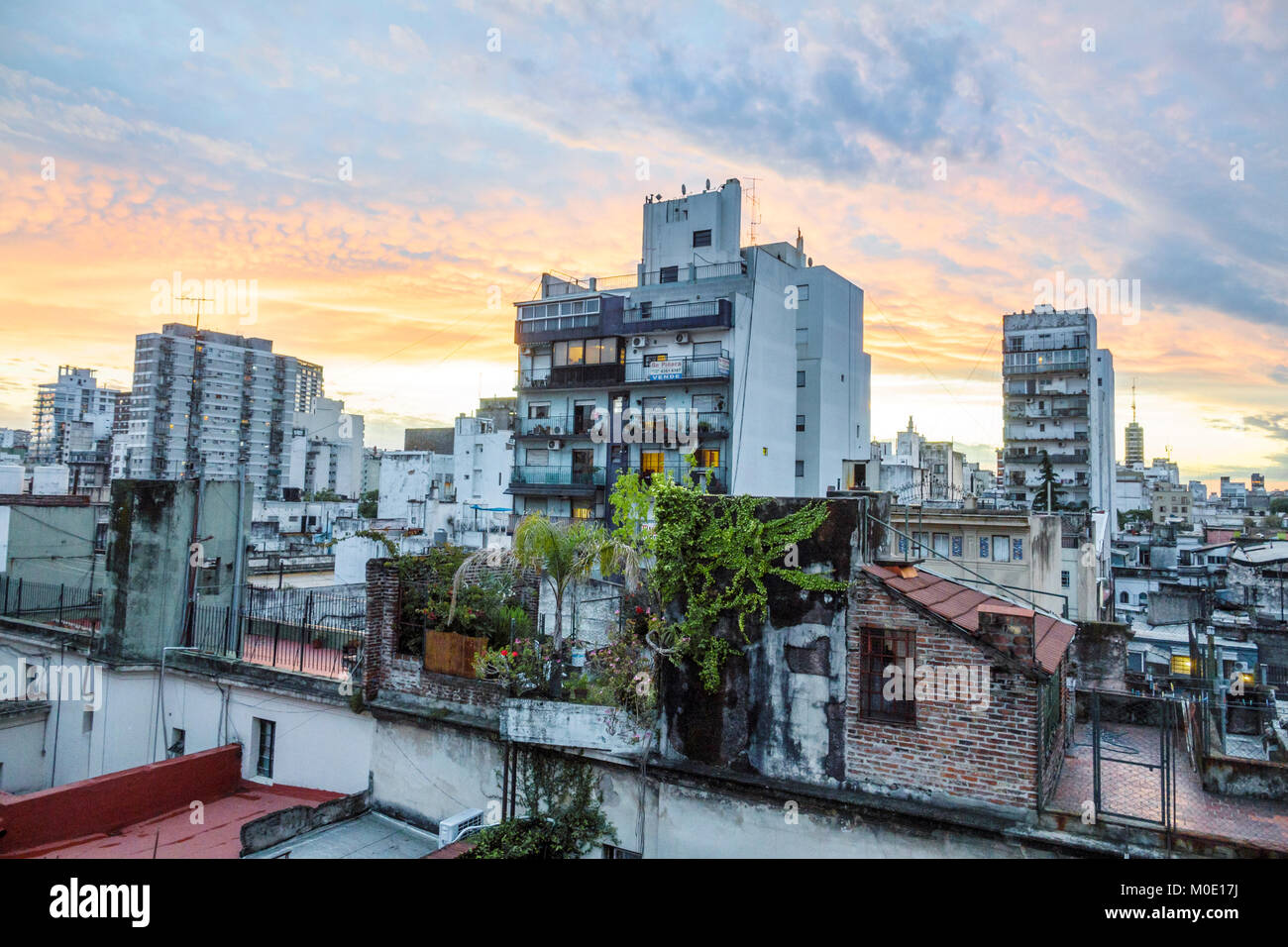 Buenos Aires Argentina,San Telmo,city skyline,buildings,twilight,sunset dusk,rooftops,Hispanic ARG171122123 Stock Photo
