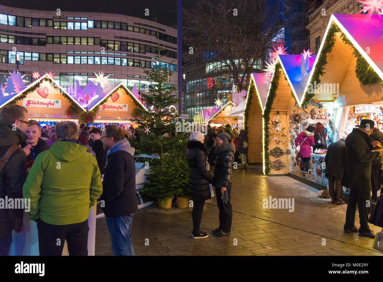 Dusseldorf, Germany - December 1, 2017 : Christmas market in the city of Dusseldorf, an international business and financial centre Stock Photo