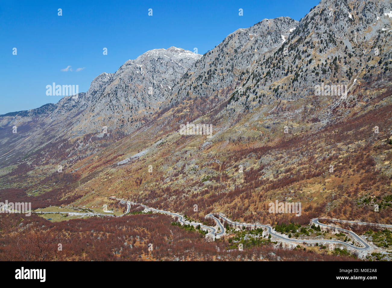Winding road in the Balkan mountains in Albania. Stock Photo