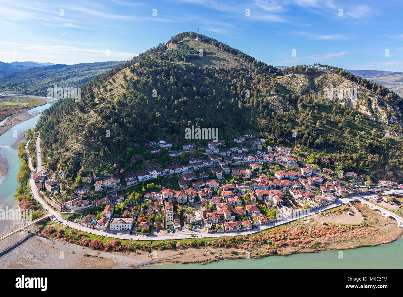 View over the traditional, oriental style old houses in Berat, Albania Stock Photo