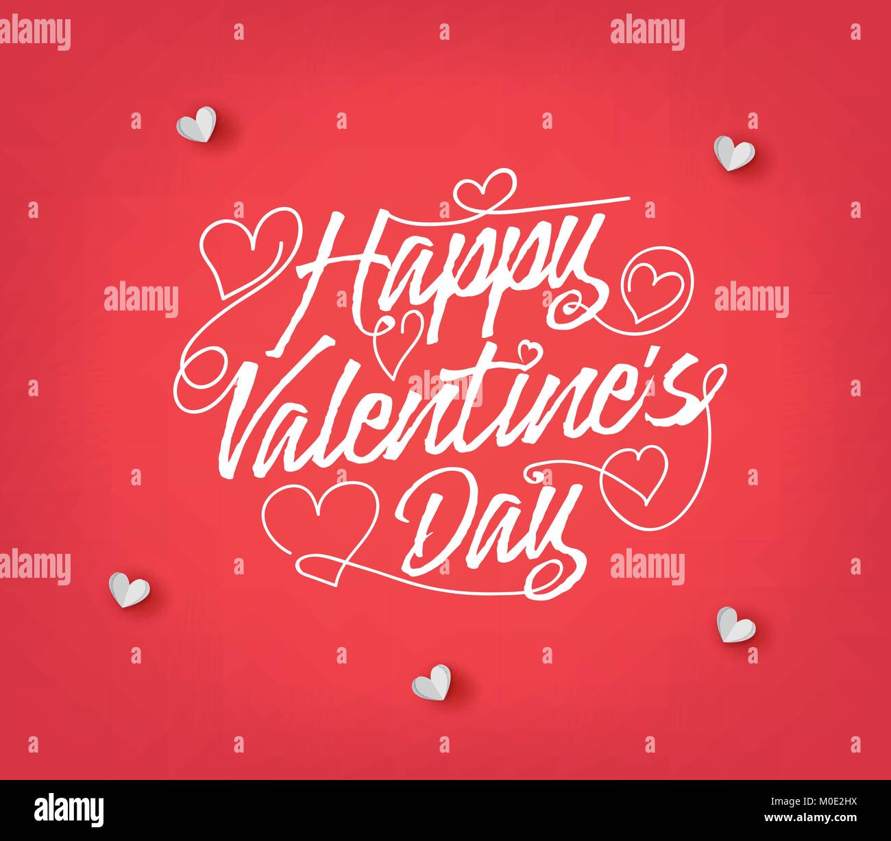 Happy Valentines Day Greetings Typography with Paper Hearts in Red ...