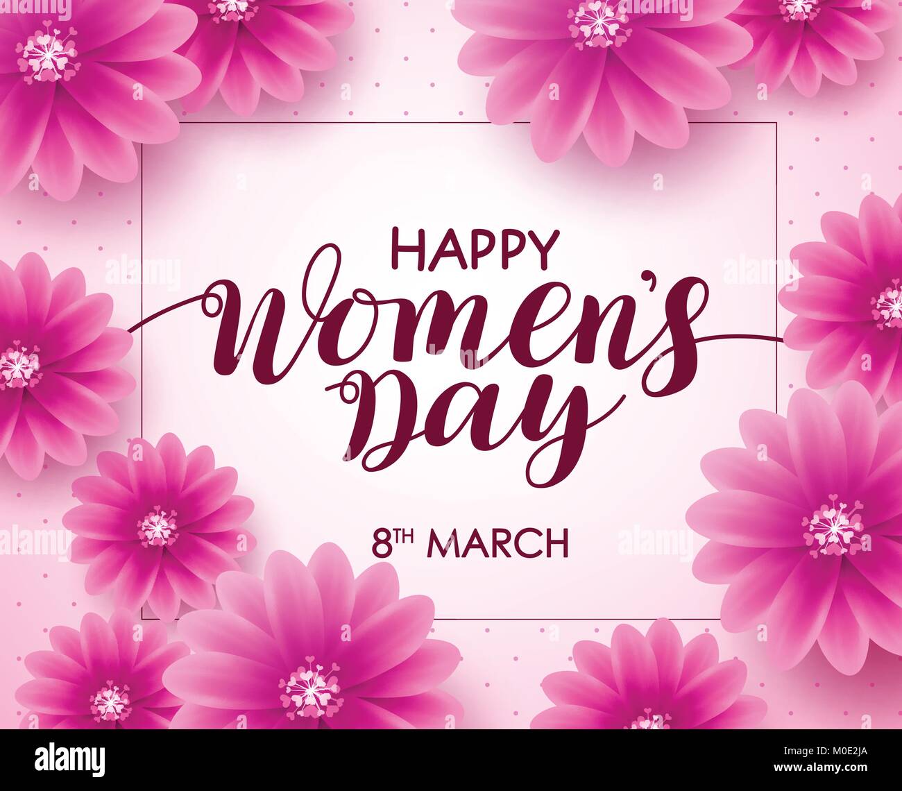 Happy women's day vector background design with march 8 text, pink flowers  and boarder for international women's day celebration. Vector illustration  Stock Vector Image & Art - Alamy