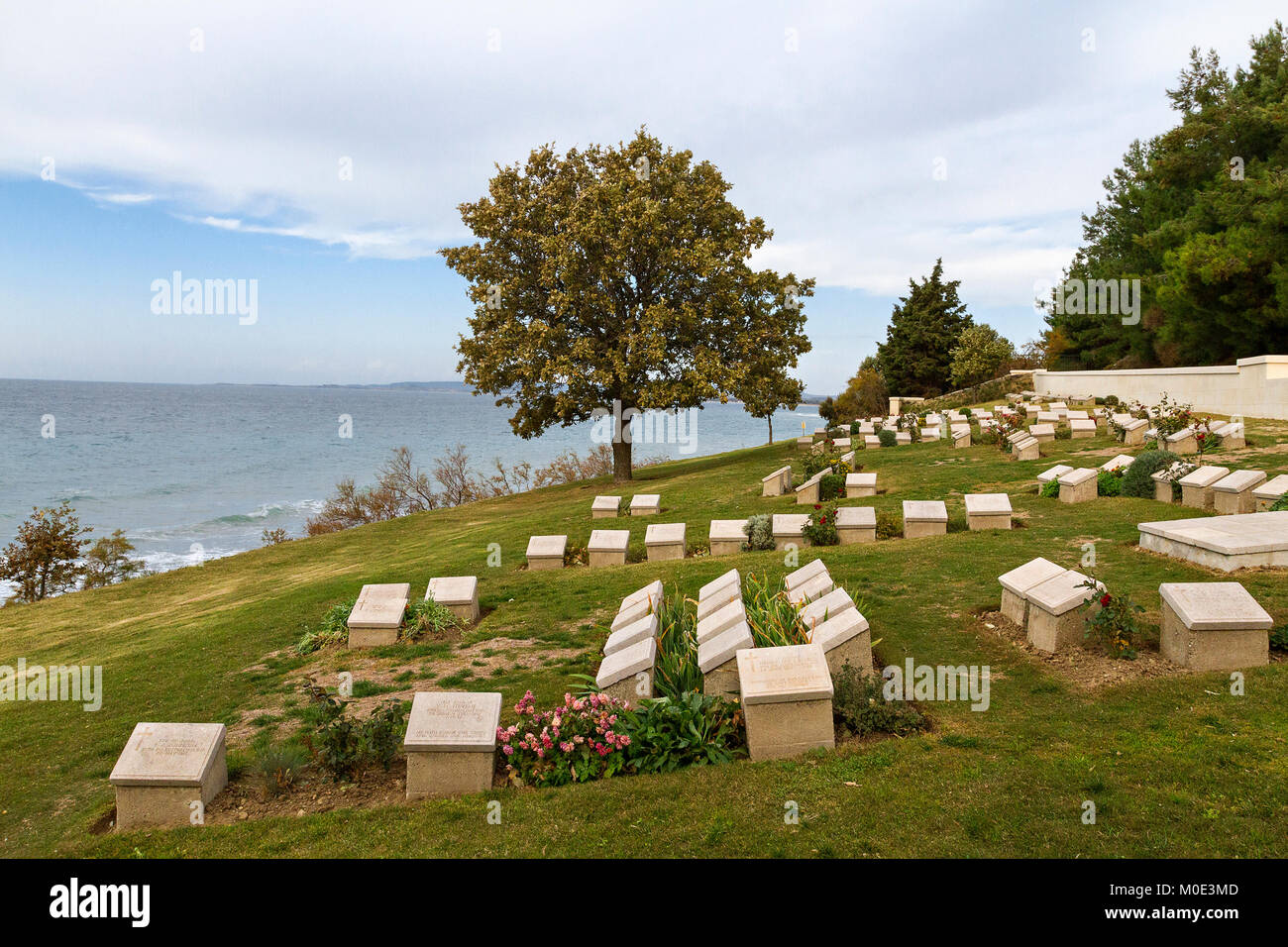 Beach Cemetery at the Anzac Cove, Gallipoli, Canakkale, Turkey, which contains the remains of allied troops who died during the Battle of Gallipoli. Stock Photo