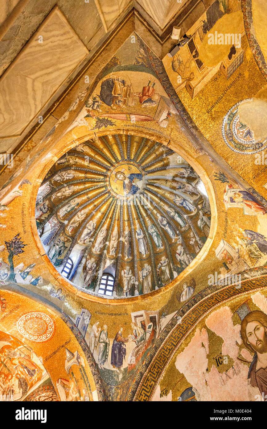 Byzantine frescos and mosaics inside of the Chora Church, in Istanbul, Turkey. Stock Photo