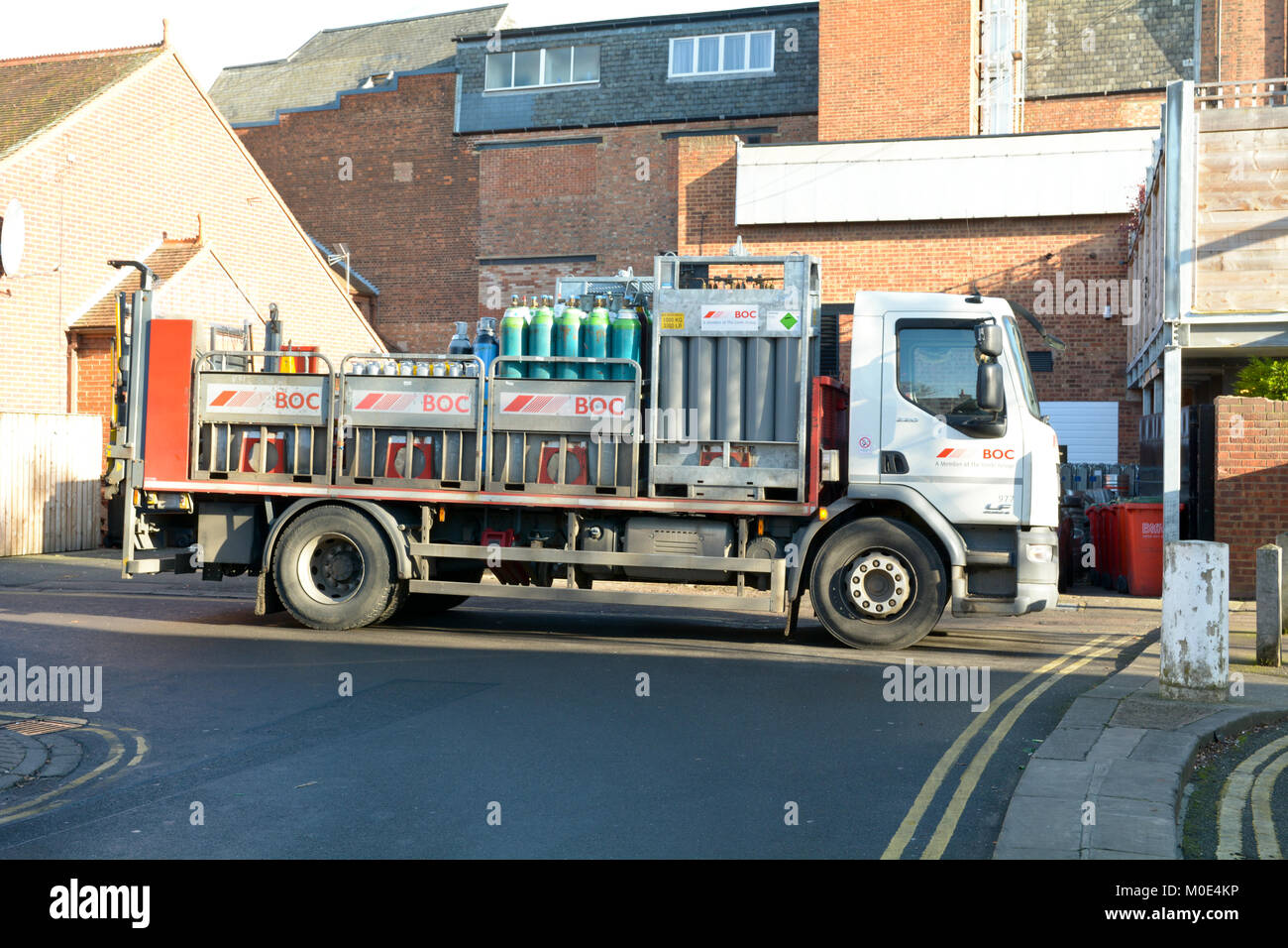 BOC lorry delivering gas cylinders to a business in Bedford Bedfordshire England Stock Photo