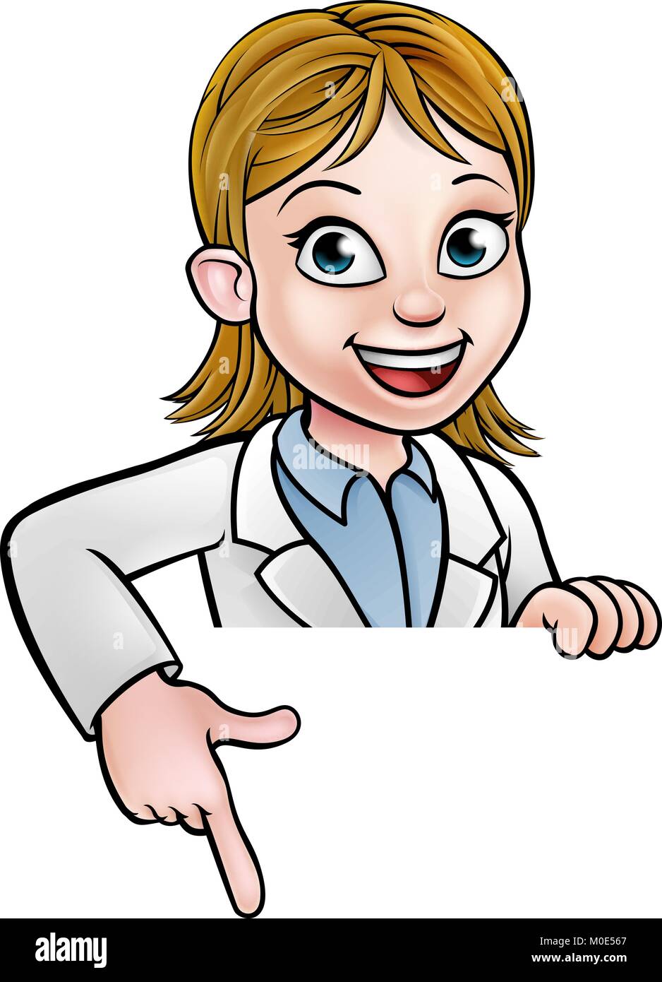 Pointing Cartoon Scientist Character Sign Stock Vector