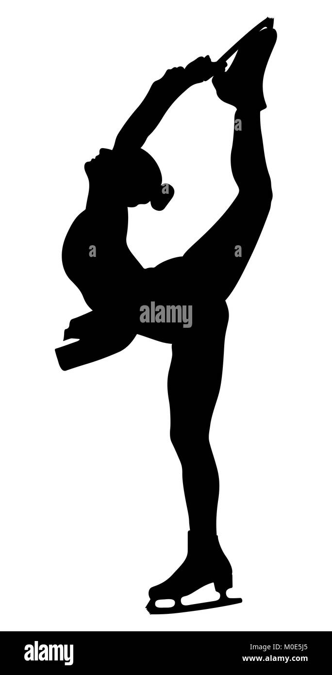 figure skating woman athlete biellmann spin  black silhouette Stock Photo