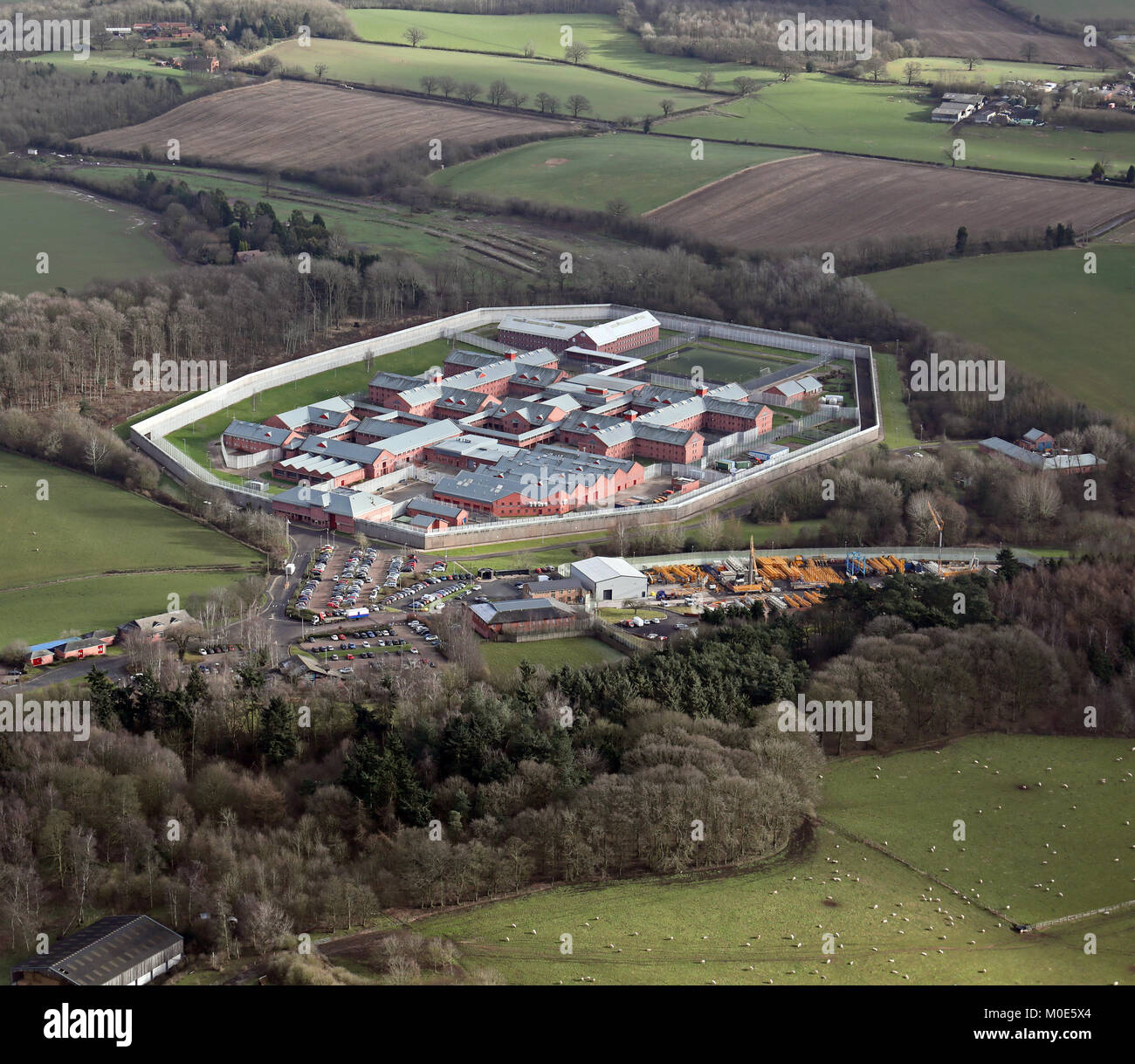 aerial view of HMP Hewell prison, Redditch, UK Stock Photo