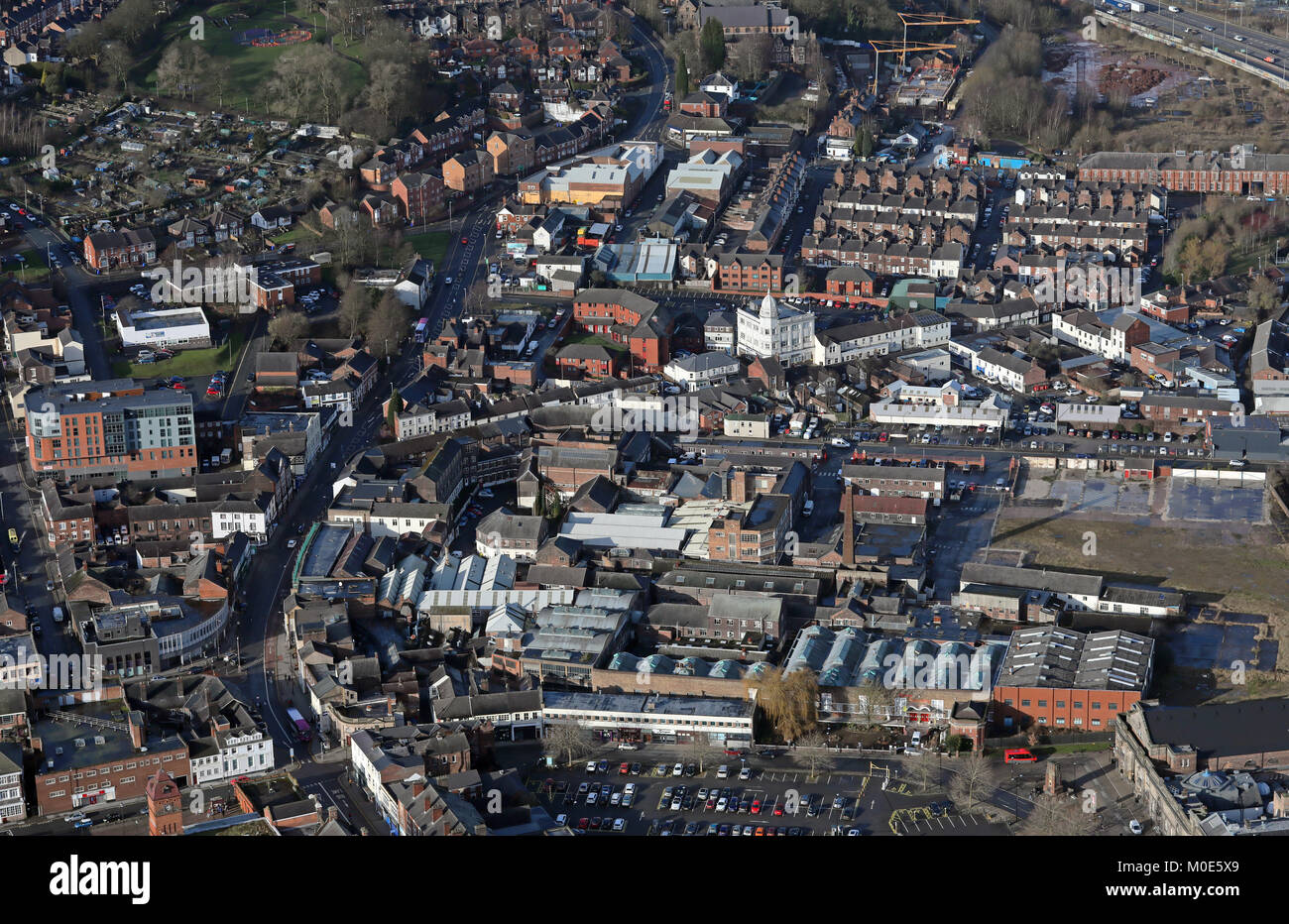 aerial view looking up the A52 Church Street in Stoke on Trent, Staffordshire, UK Stock Photo