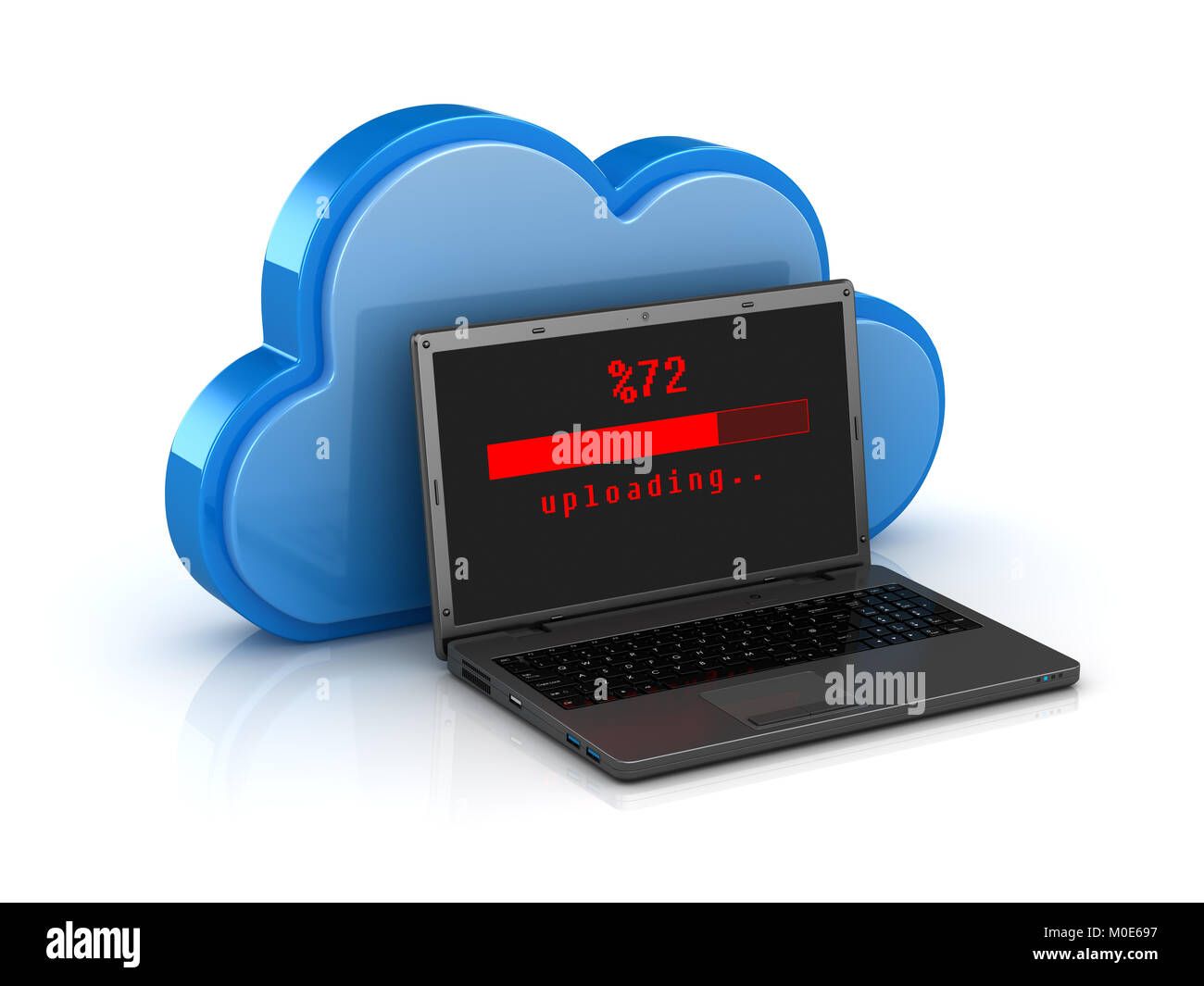 Laptop Upload Concept , This is a 3d rendered computer generated image. Isolated on white. Stock Photo