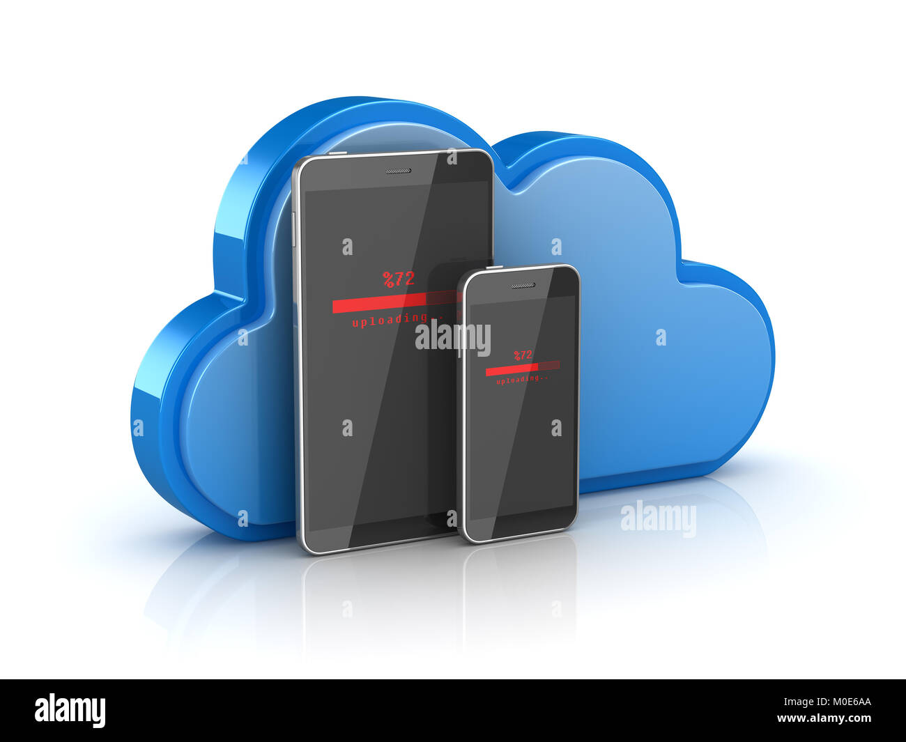 Tablet and Phone Upload Concept , This is a 3d rendered computer generated image. Isolated on white. Stock Photo