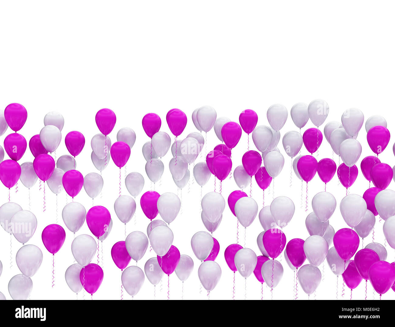 Group of purple balloons rising isolated on white background Stock Photo