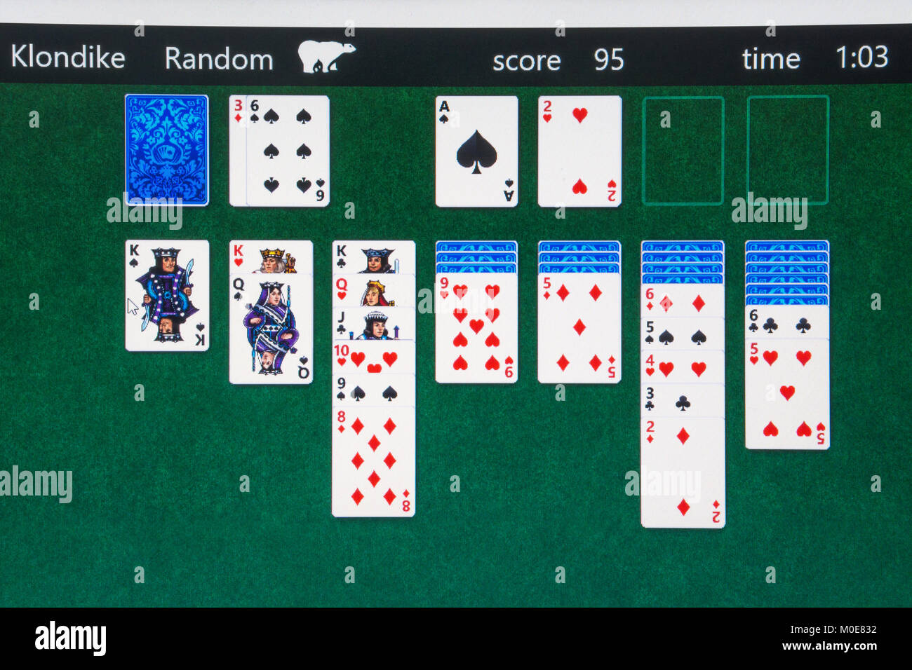 Computer screenshot of Microsoft solitaire game collection Stock