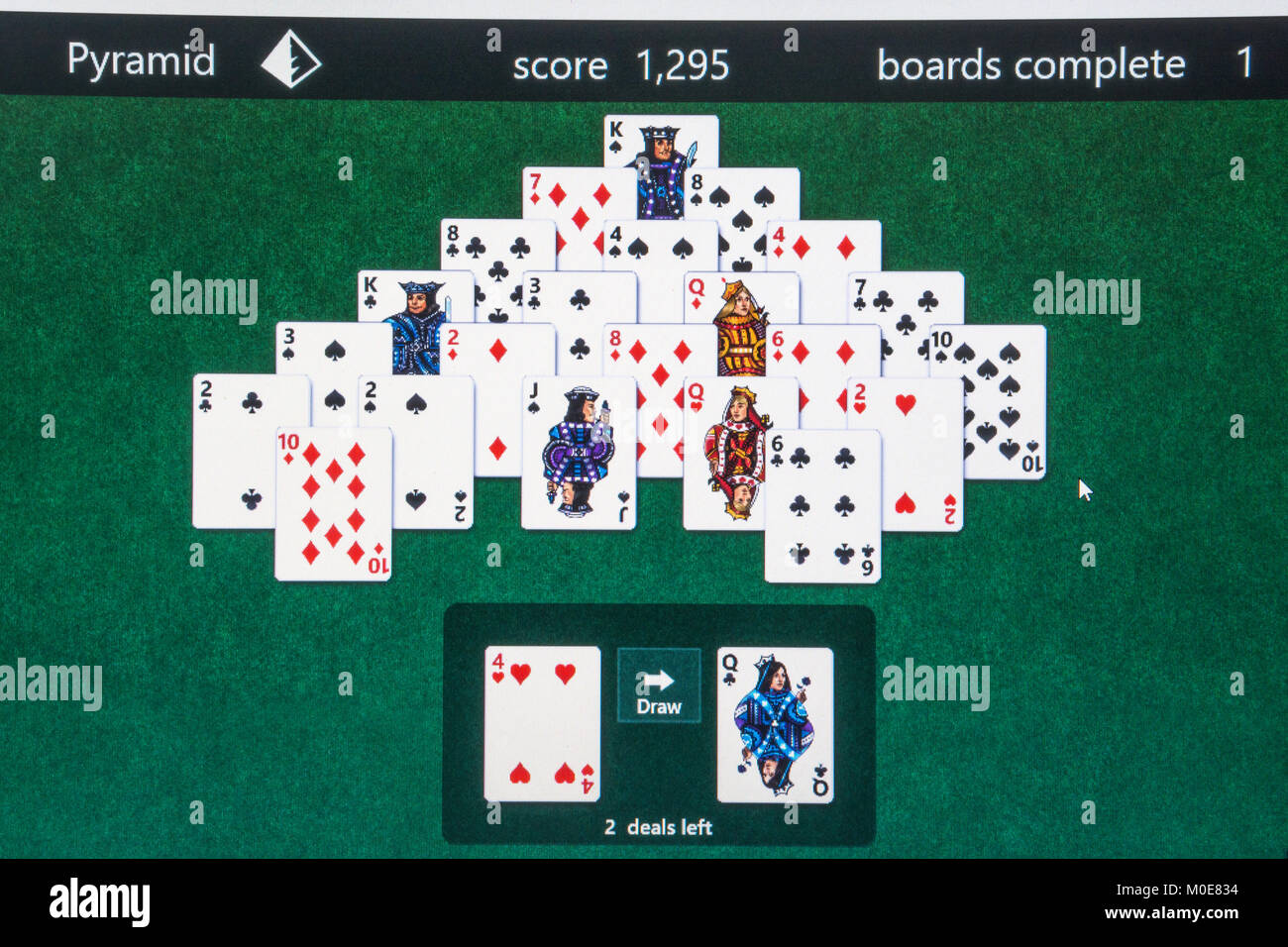 Computer screenshot of Microsoft solitaire game collection - pyramid game in progress Stock Photo
