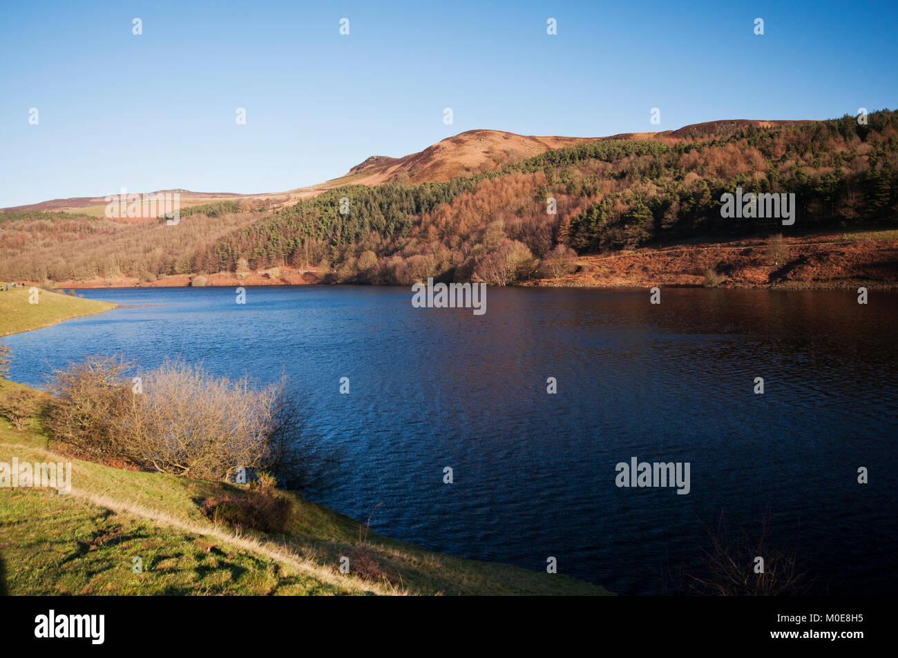 Looking over the Northern arm of  Ladybower Reservoir towards Whinstone Lee Tor in the Peak District National Park Stock Photo