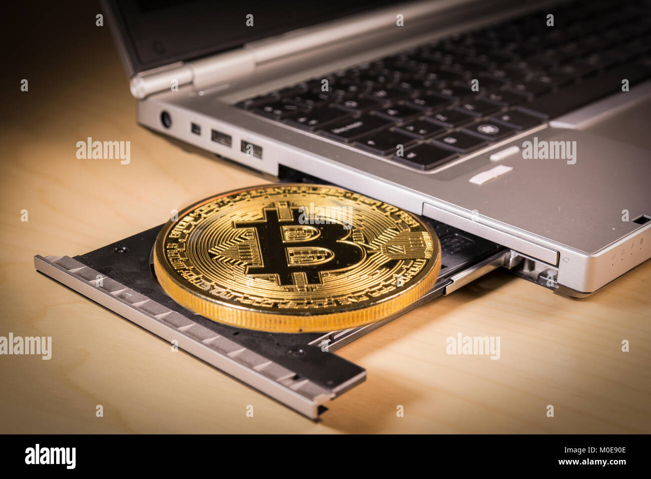Golden Physical Coin Bitcoin Laptop Stock Photos Golden Physical - 