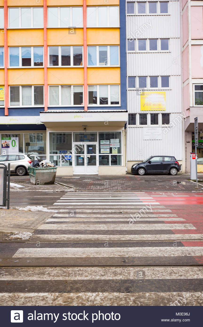 Zebra Crossing Leading To A Plus Bank In The City Center On Circa