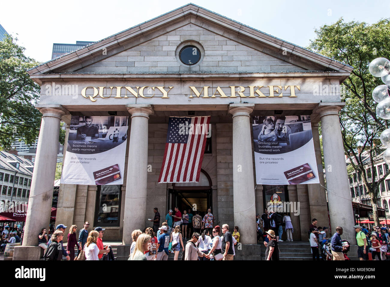 BOSTON UNITED STATES 05.09.2017 people at outdoor Faneuil Shopping Hall Quincy Market Government