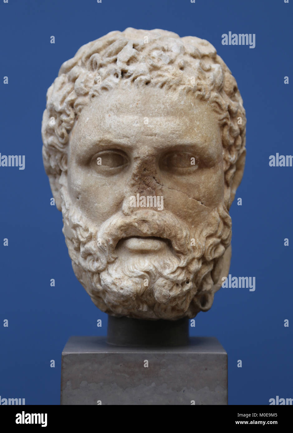 Head of Heracles, hero god. Marble bust. 1st. century AD. Copy of Greek  bronze original. Tusculum, Italy. Stock Photo