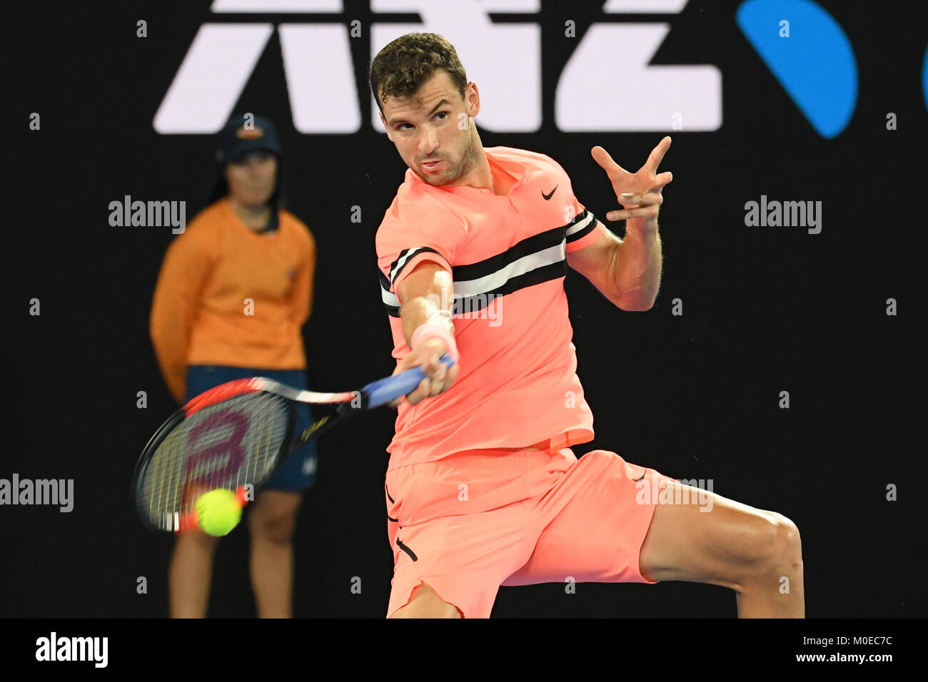 January 21, 2018: 3rd seed Grigor Dimitrov of Bulgaria in action against 17th seed Nick Kyrgios of Australia in a 4th round match on day seven of the 2018 Australian Open Grand Slam tennis tournament in Melbourne, Australia. Sydney Low/Cal Sport Media Credit: Cal Sport Media/Alamy Live News Stock Photo