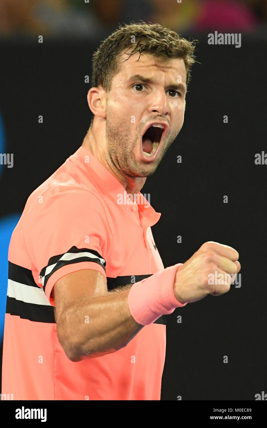 January 21, 2018: 3rd seed Grigor Dimitrov of Bulgaria in action against 17th seed Nick Kyrgios of Australia in a 4th round match on day seven of the 2018 Australian Open Grand Slam tennis tournament in Melbourne, Australia. Sydney Low/Cal Sport Media Credit: Cal Sport Media/Alamy Live News Stock Photo