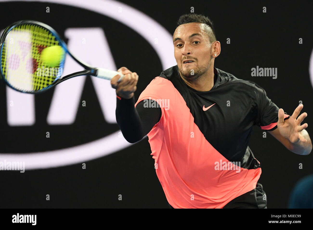 January 21, 2018: 17th seed Nick Kyrgios of Australia in action against 3rd seed Grigor Dimitrov of Bulgaria in a 4th round match on day seven of the 2018 Australian Open Grand Slam tennis tournament in Melbourne, Australia. Sydney Low/Cal Sport Media Credit: Cal Sport Media/Alamy Live News Stock Photo