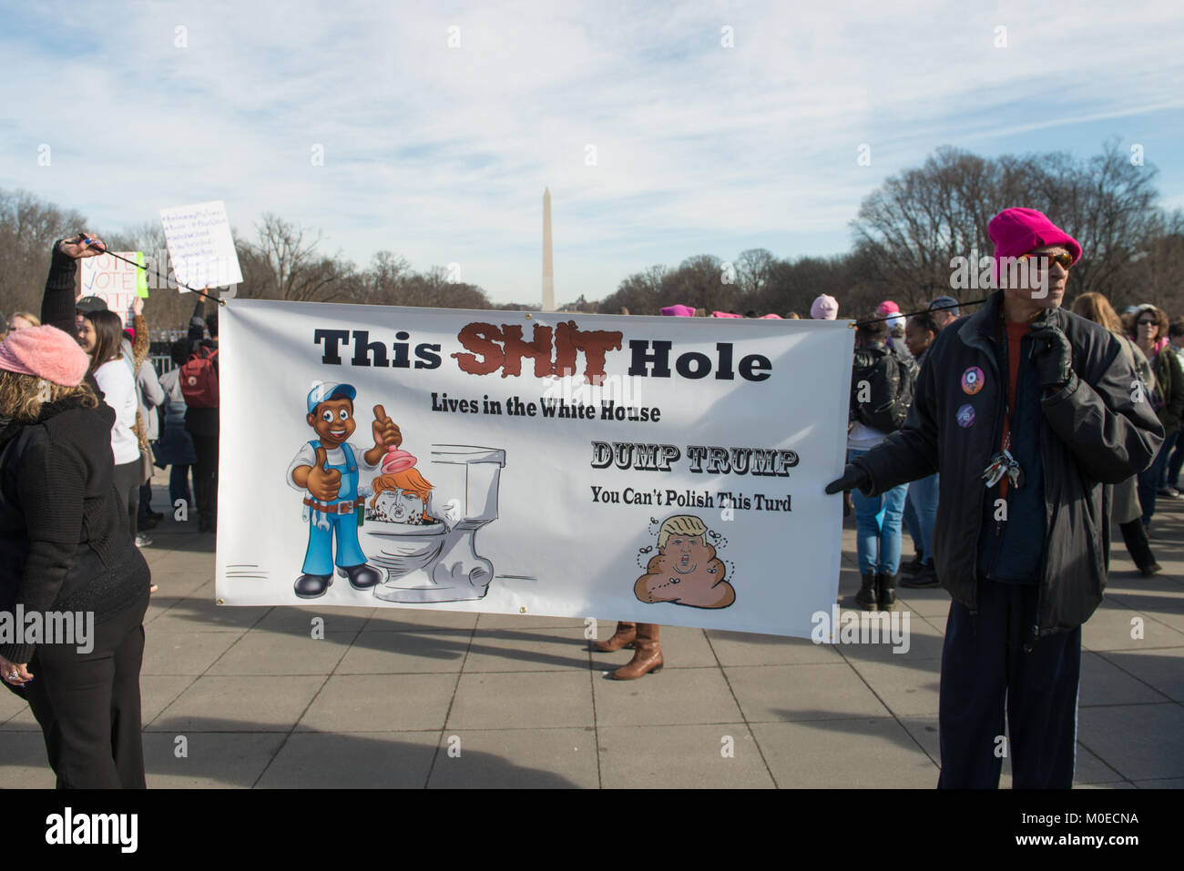 Jan. 20th Jan, 2018. Protestors hold anti-Trump signs during the Women's March around Lincoln Memorial in Washington, DC, on Jan. 20, 2018 in Washington Credit: csm/Alamy Live News Stock Photo