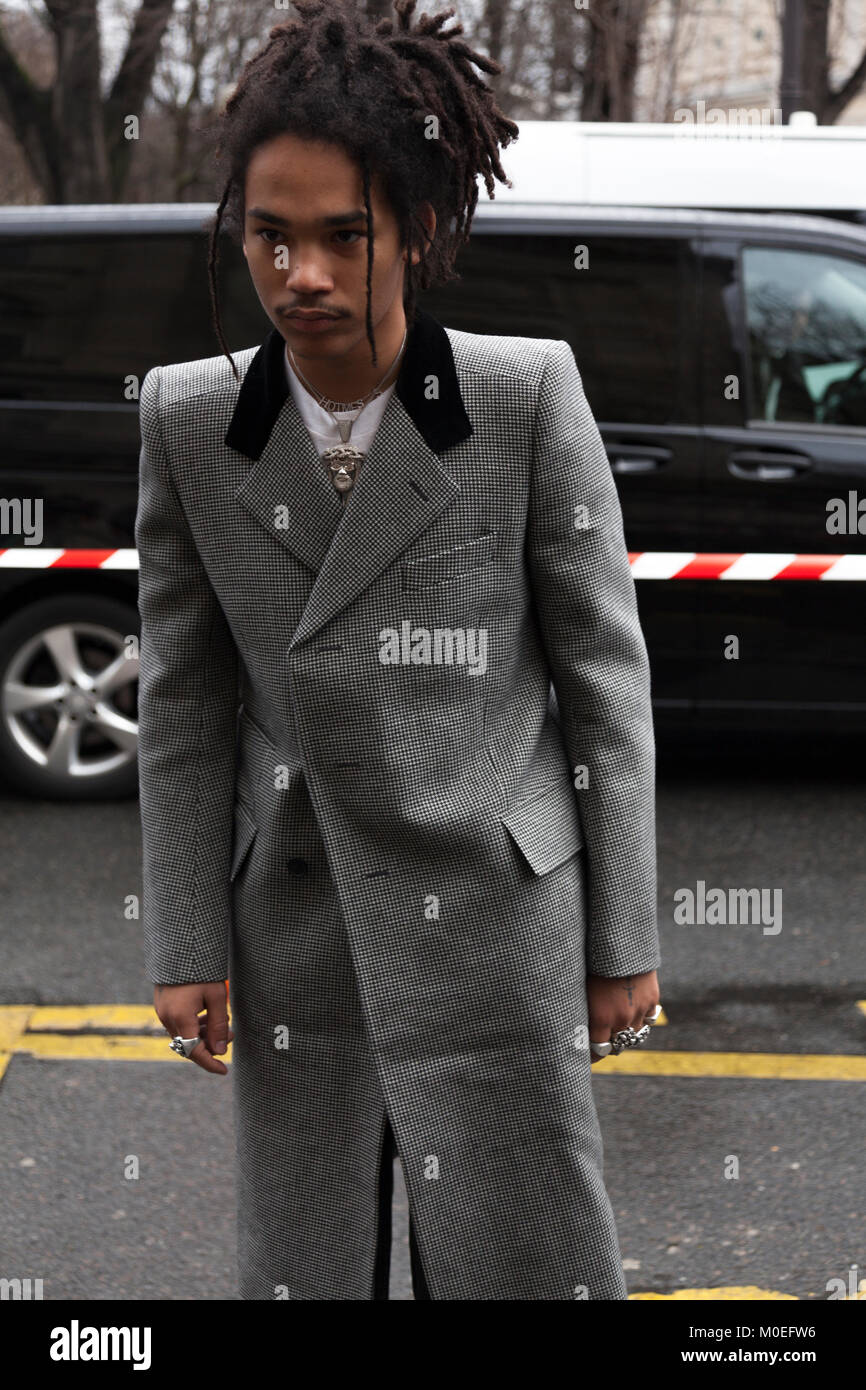 Paris, France. 20th Jan, 2018. Actor and Designer Luka Sabbat arriving at Dior Homme 18-19 during Paris Men's Fashion Week in January, 2017. Photo by Iulia Matei Credit: Iulia Matei/Alamy Live News Stock Photo