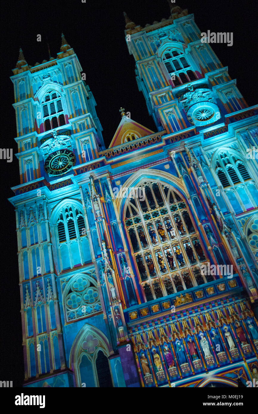 London, UK. 20th Jan, 2018. Light of the Spirit Chapter 2, created by Patrice Warrener, projected at Westminster Abbey, is part of Westminster Abbey lit up during Lumiere London 2018.The city-wide light festival organised by The Mayor of London and Artichoke is expected to draw up to 1.25 million visitors over its four-day run 18th-21st January in London, UK. 20th January 2018. Credit: Antony Nettle/Alamy Live News Stock Photo