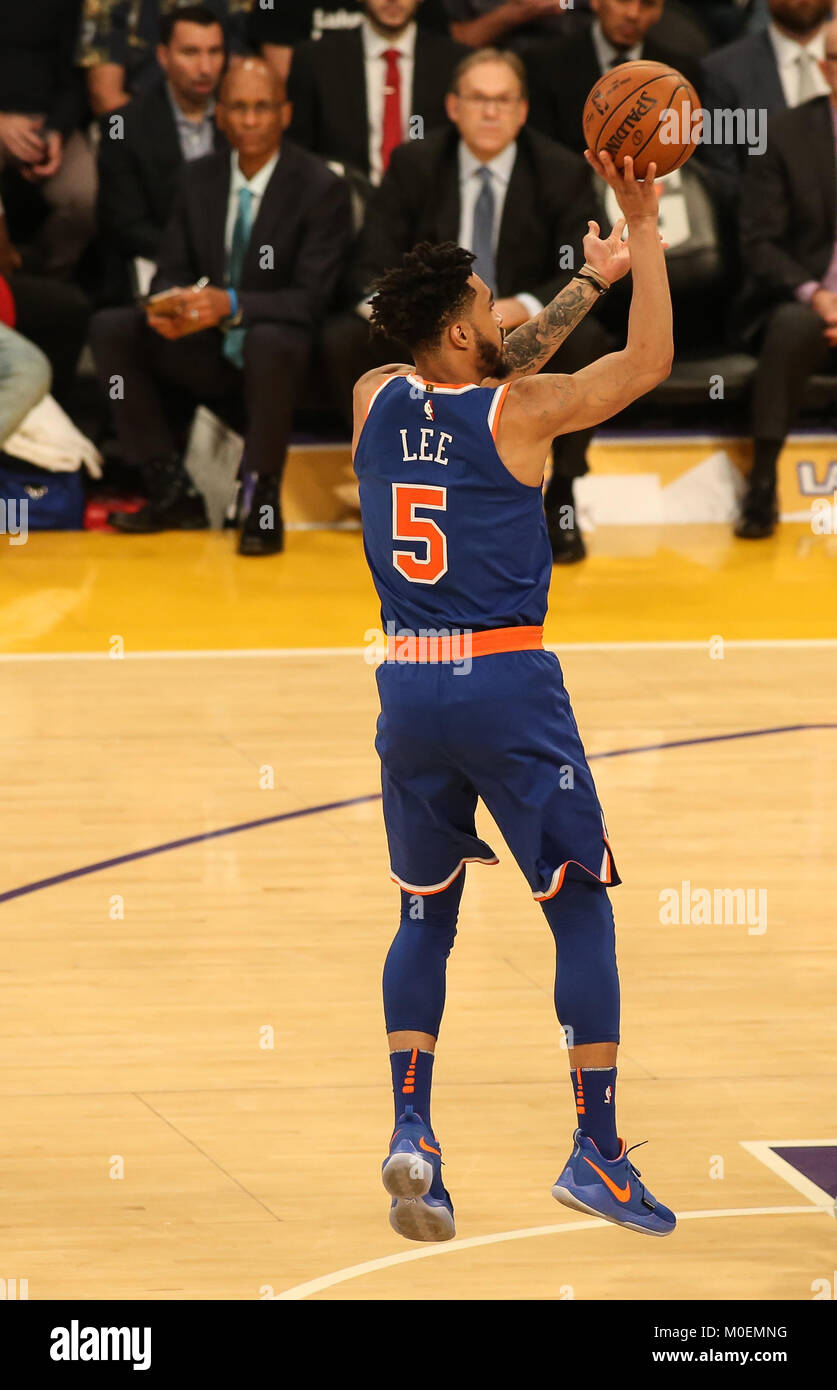 Los Angeles, CA, USA. 21st Jan, 2018. New York Knicks guard Frank Ntilikina  (11) during the New York Knicks vs Los Angeles Lakers at Staples Center on  January 21, 2018. (Photo by